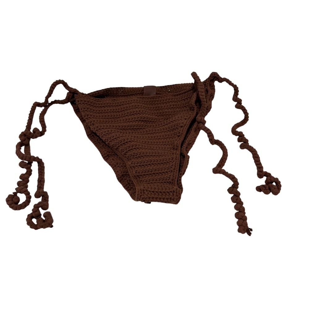 Skims Crochet Tie Bikini Bottom Chocolate Brown Size Large L/G/G Recycled Nylon